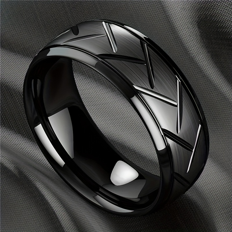 Stainless Steel Tire Pattern Silver Round Ring